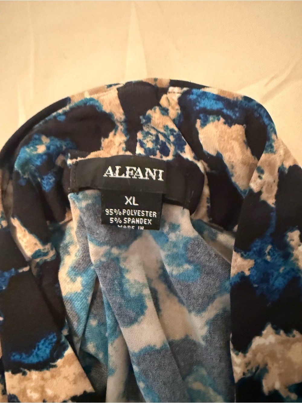 Alfani women’s Blue Black Tan Abstract  Shirt